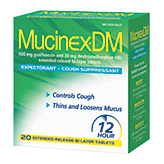 Mucinex Dm cough suppressant, thins and loosens mucus 600 mg guaifenesin and 30 mg dextromethorphan hbr Right Picture